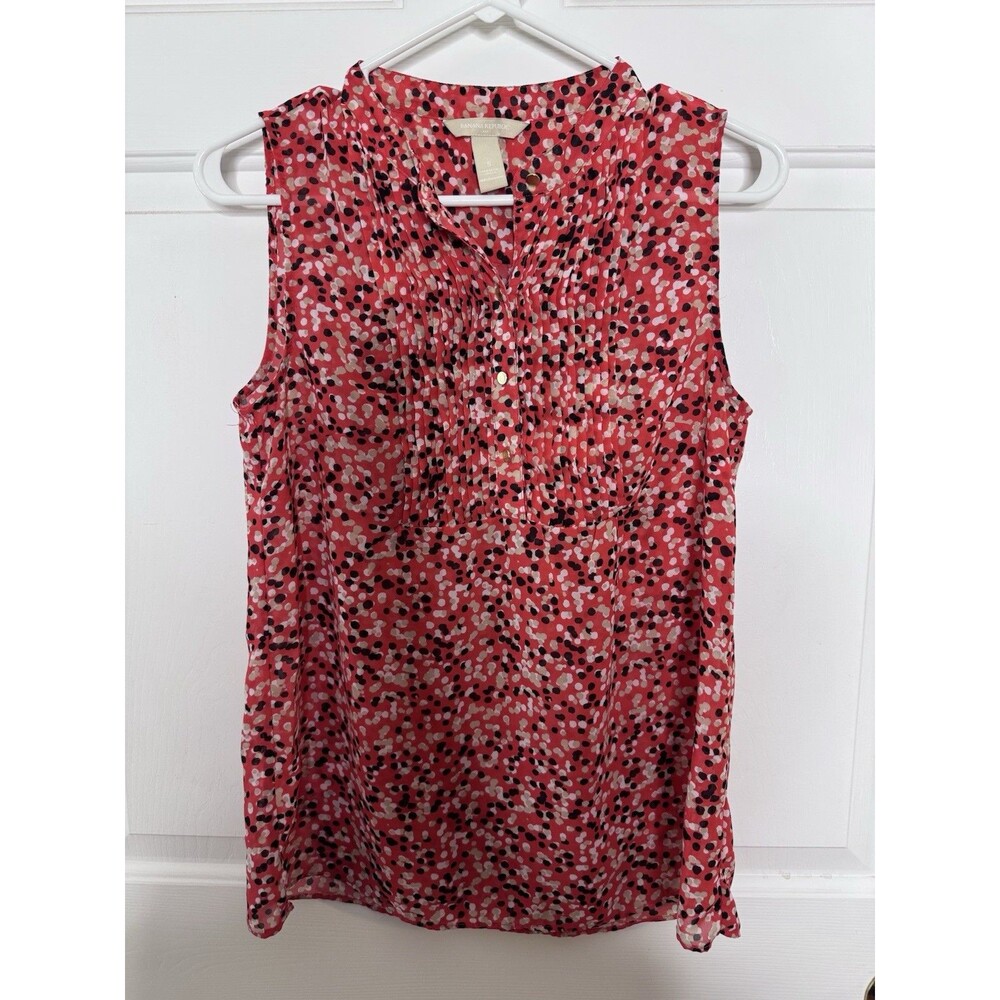 Banana Republic’s Women’s Red Tank Blouse With Beige, Black & White Organic Dots